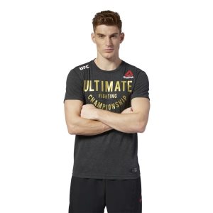 Reebok UFC Fight Night Walkout Jersey T Shirt Herren - Schwarz/Gold - DE 893-RTH